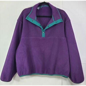 Vintage Woolrich Fleece Womens XLarge 1/4 Snap Baggy Purple/Teal Retro 90s